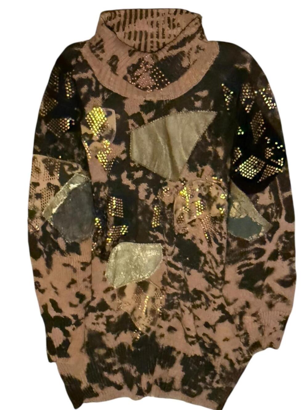 Vintage Bonnie Boerer Company Patchwork Metallic Turtleneck Sweater Large